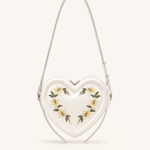 Arlene Embroidered Heart Shape Crossbody Bag - Milky White