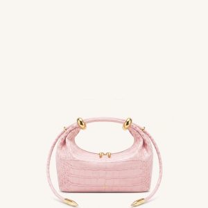 Ellie Metal Ring Embellished Top Handle Bag - Sakura Pink Croc