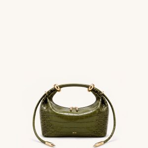 Ellie Metal Ring Embellished Top Handle Bag - Olive Green Croc