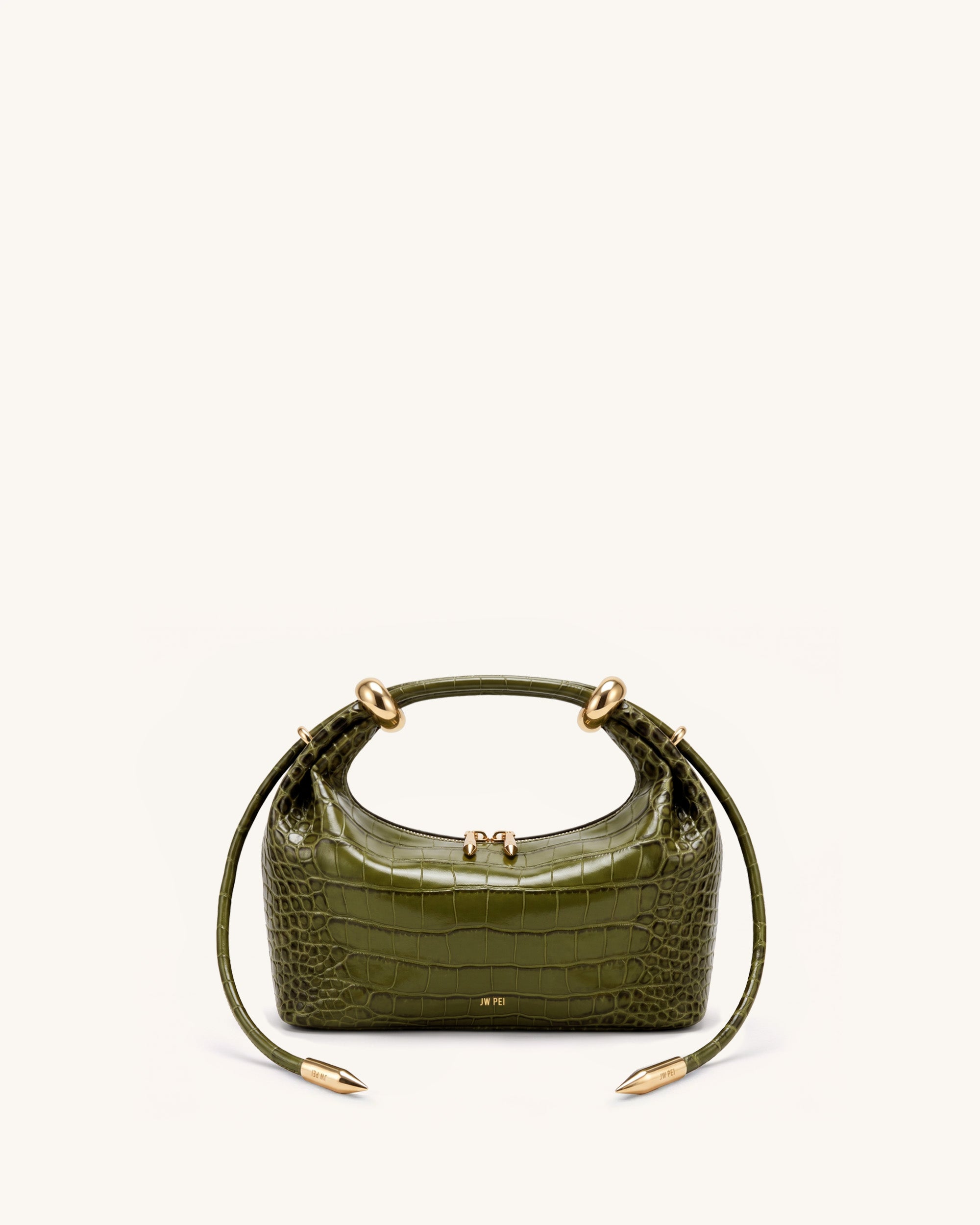 Ellie Metal Ring Embellished Top Handle Bag - Olive Green Croc