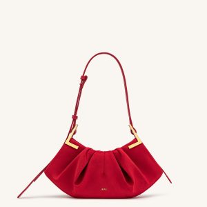 Amelia Faux Suede Pleated Shoulder Bag - Red