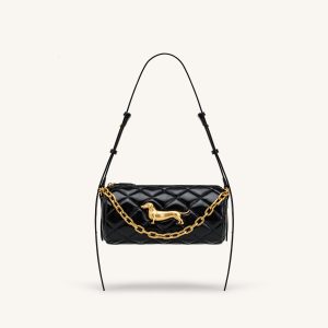 Lucienne Dachshund Quilted Chain Shoulder Bag - Black