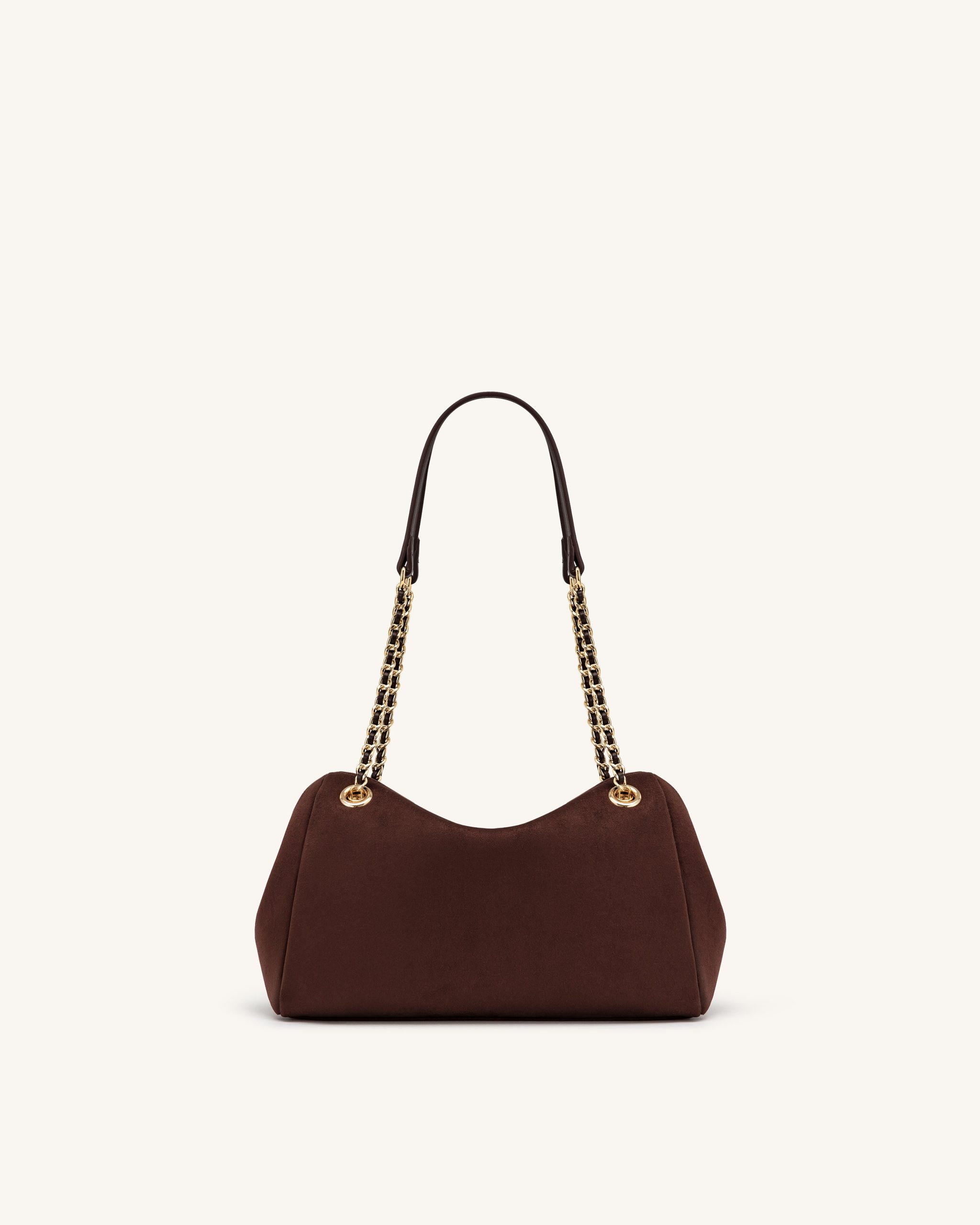 Mireya Faux Suede Chain Shoulder Bag - Dark Brown - Image 3