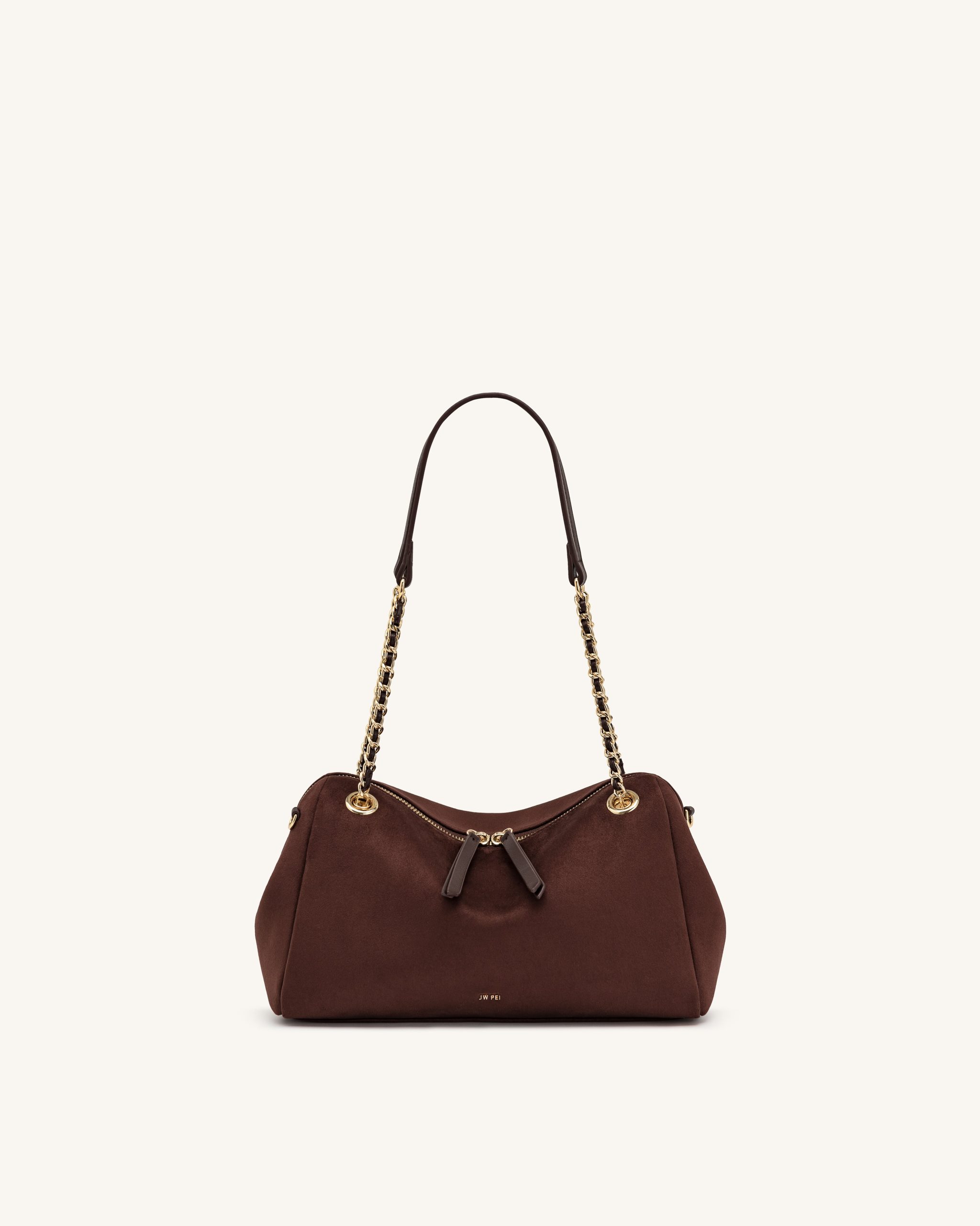 Mireya Faux Suede Chain Shoulder Bag - Dark Brown