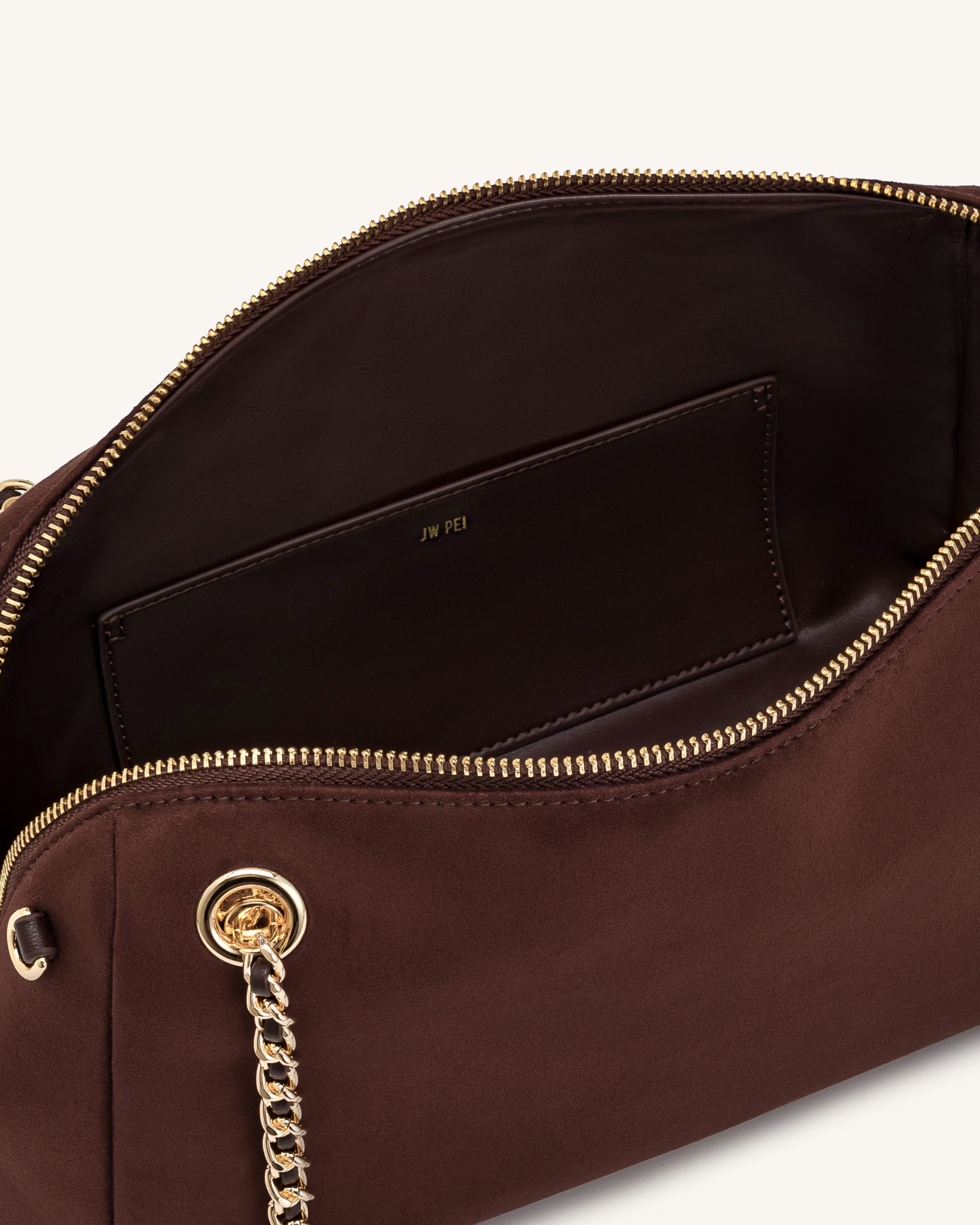 Mireya Faux Suede Chain Shoulder Bag - Dark Brown - Image 4