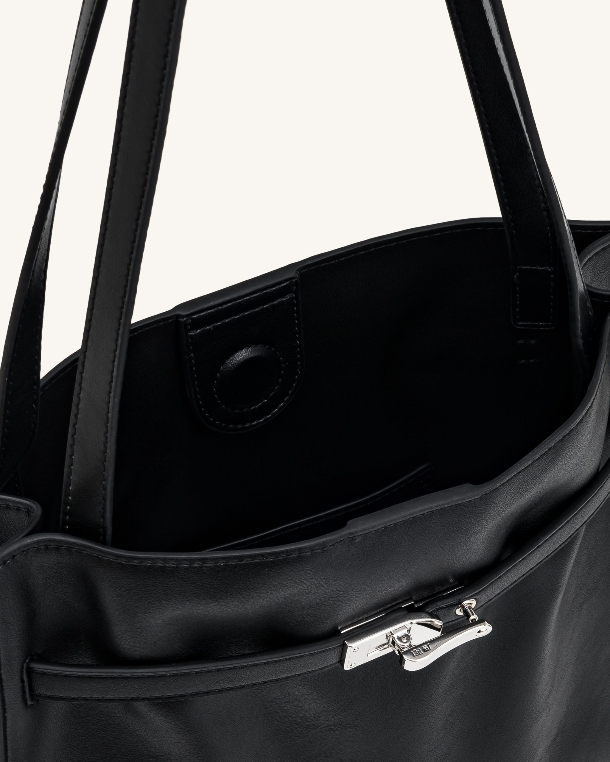 Noelle Belted Tote Bag - Black - Image 4