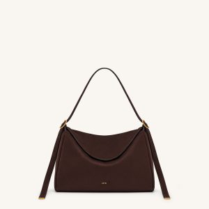 Elowen Faux Suede Flap Shoulder Bag - Dark Brown