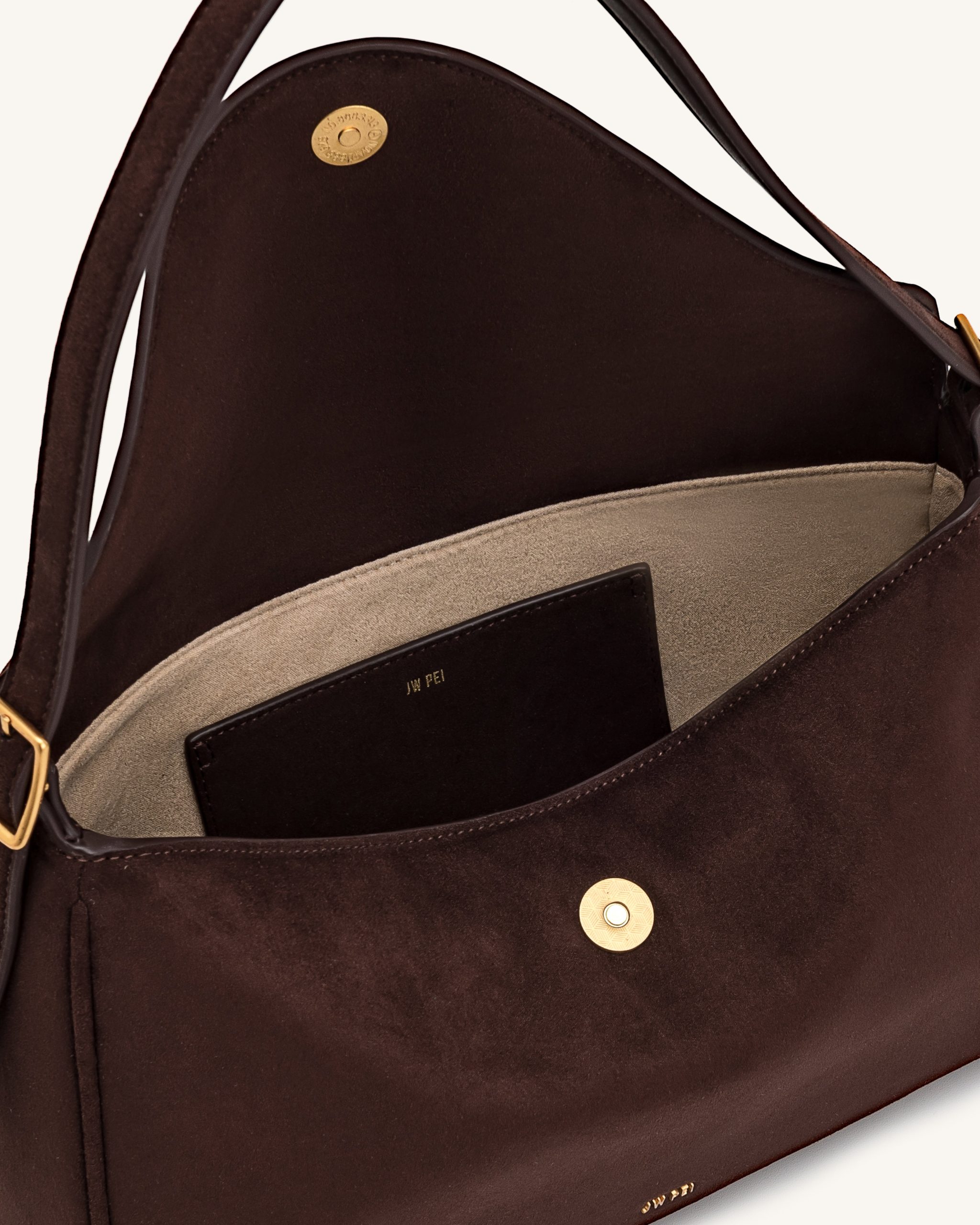 Elowen Faux Suede Flap Shoulder Bag - Dark Brown - Image 4