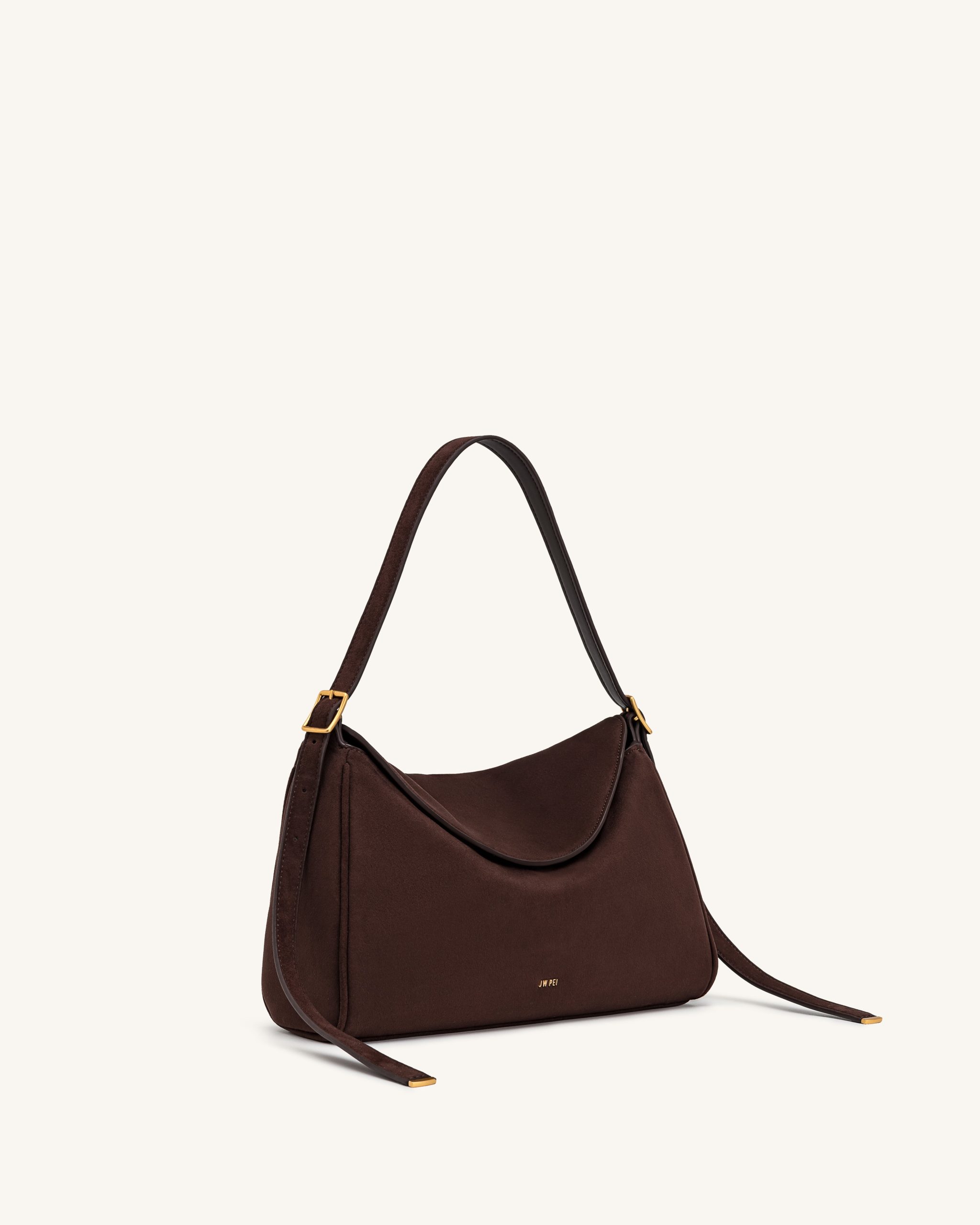 Elowen Faux Suede Flap Shoulder Bag - Dark Brown - Image 2