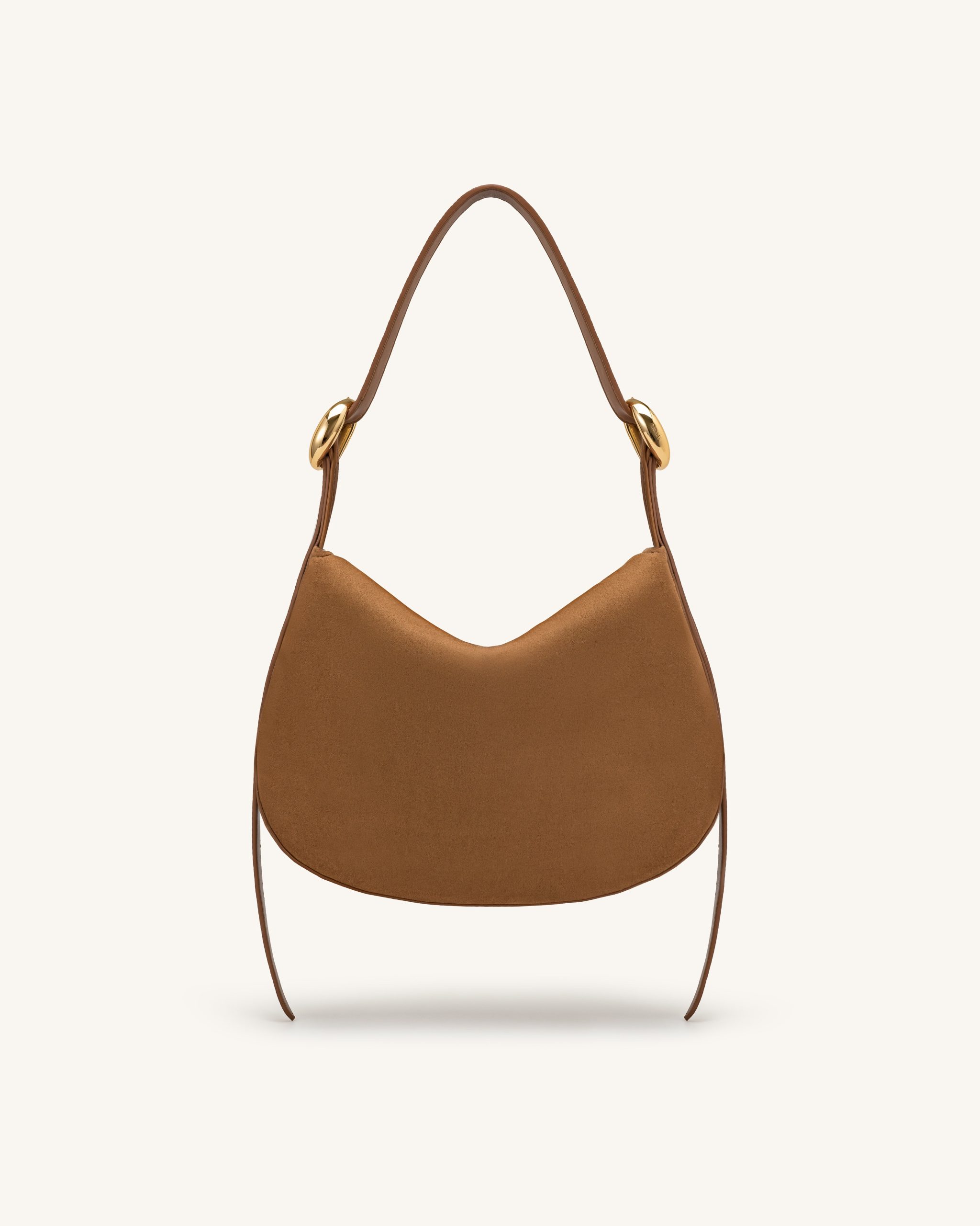 Avery Faux Suede Draped Hobo Bag - Camel - Image 3