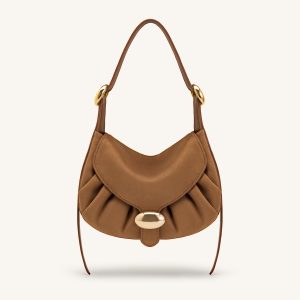 Avery Faux Suede Draped Hobo Bag - Camel