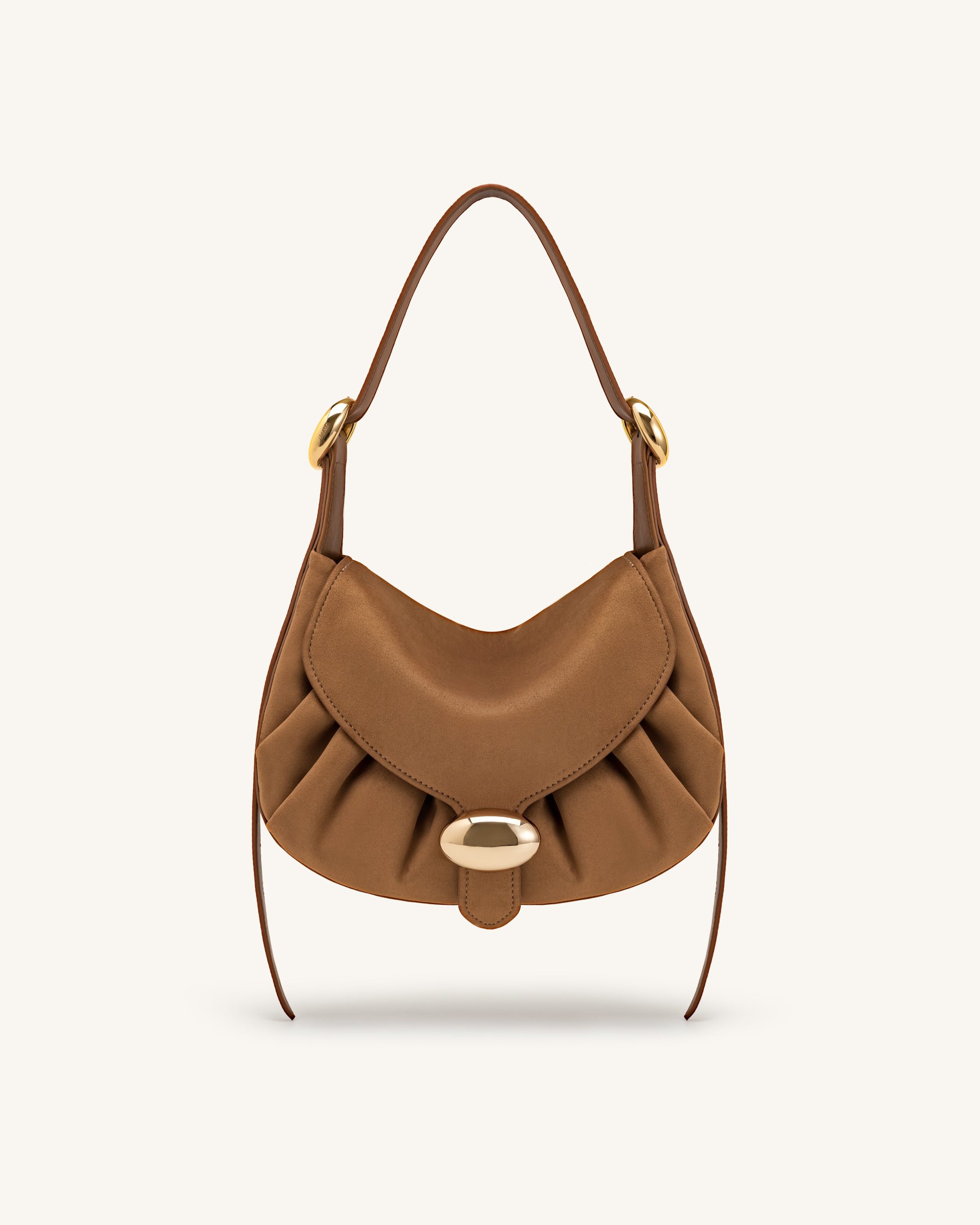 Avery Faux Suede Draped Hobo Bag - Camel