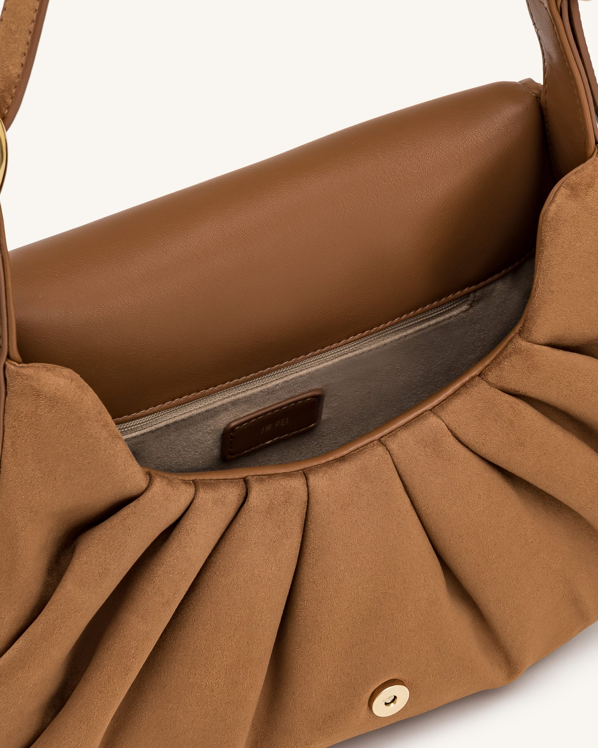 Avery Faux Suede Draped Hobo Bag - Camel - Image 4