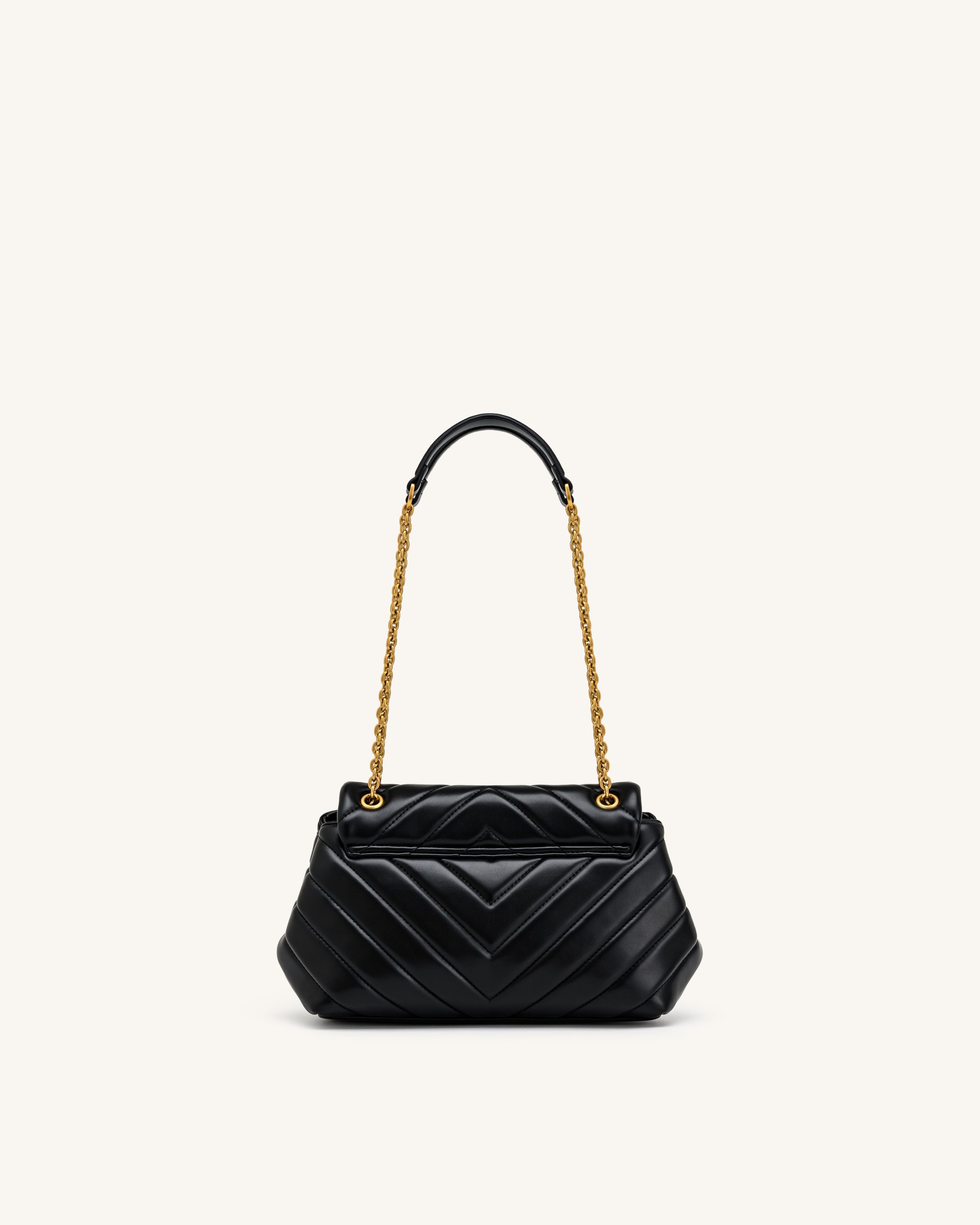 Valerie Quilted Chain Flap Shoulder Bag - Black - Image 3