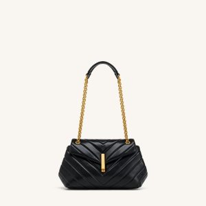 Valerie Quilted Chain Flap Shoulder Bag - Black