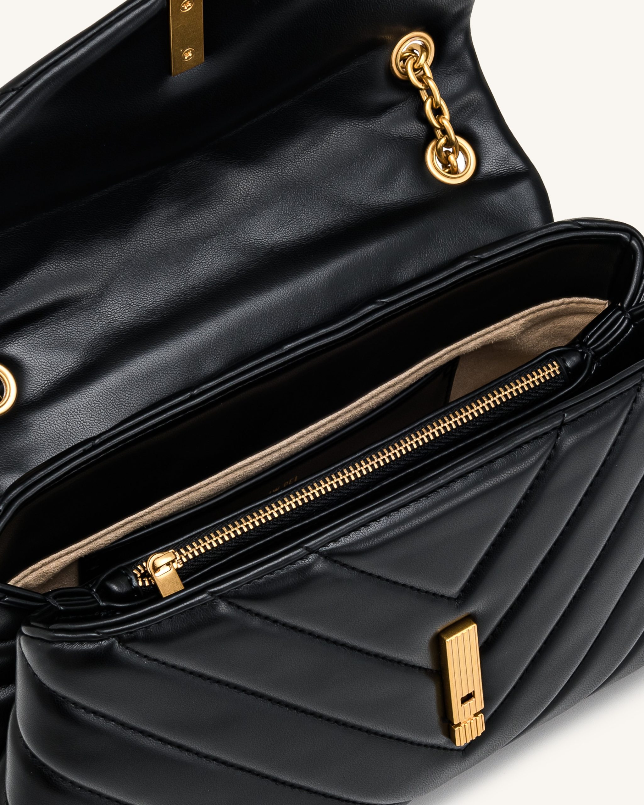 Valerie Quilted Chain Flap Shoulder Bag - Black - Image 4