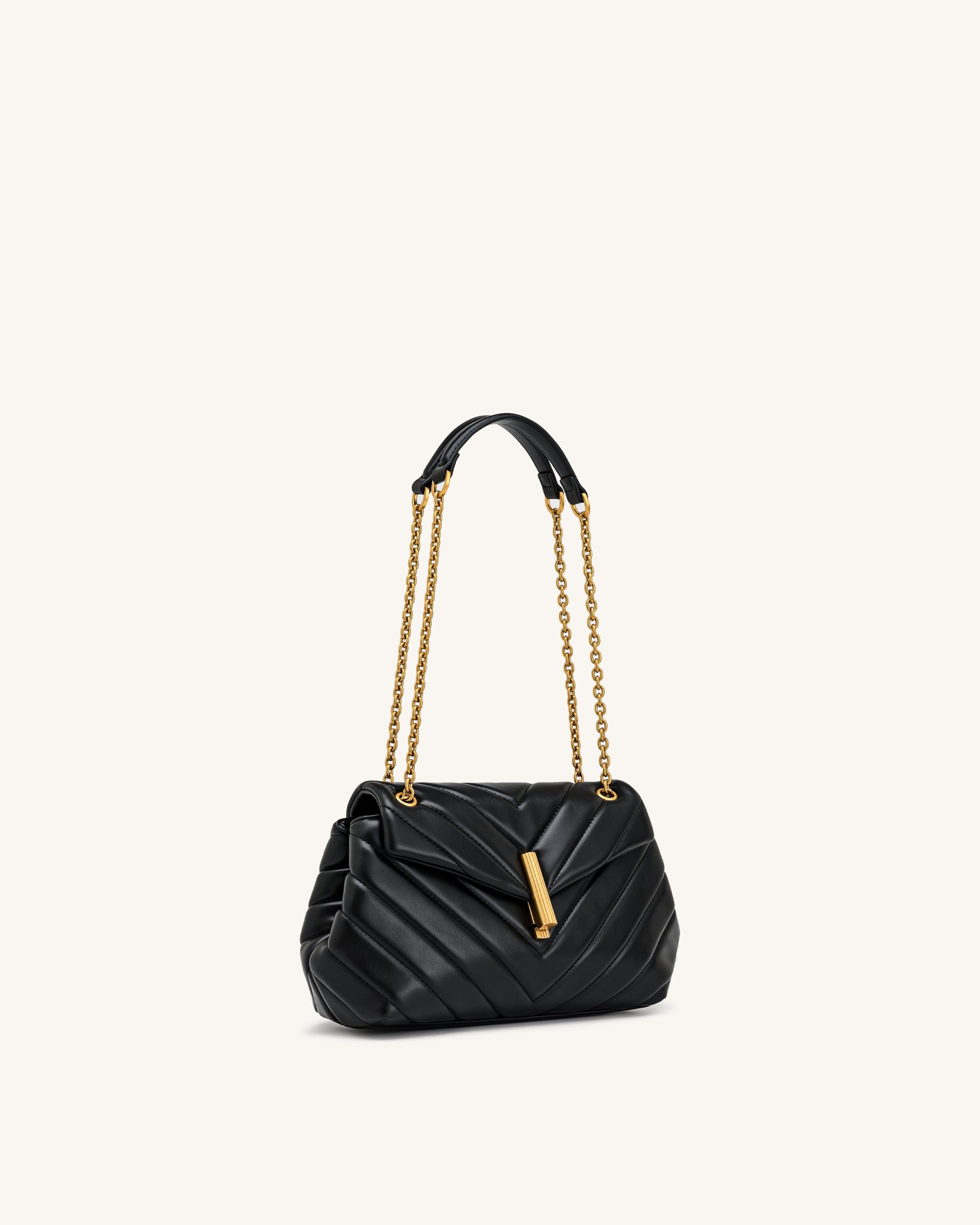 Valerie Quilted Chain Flap Shoulder Bag - Black - Image 2