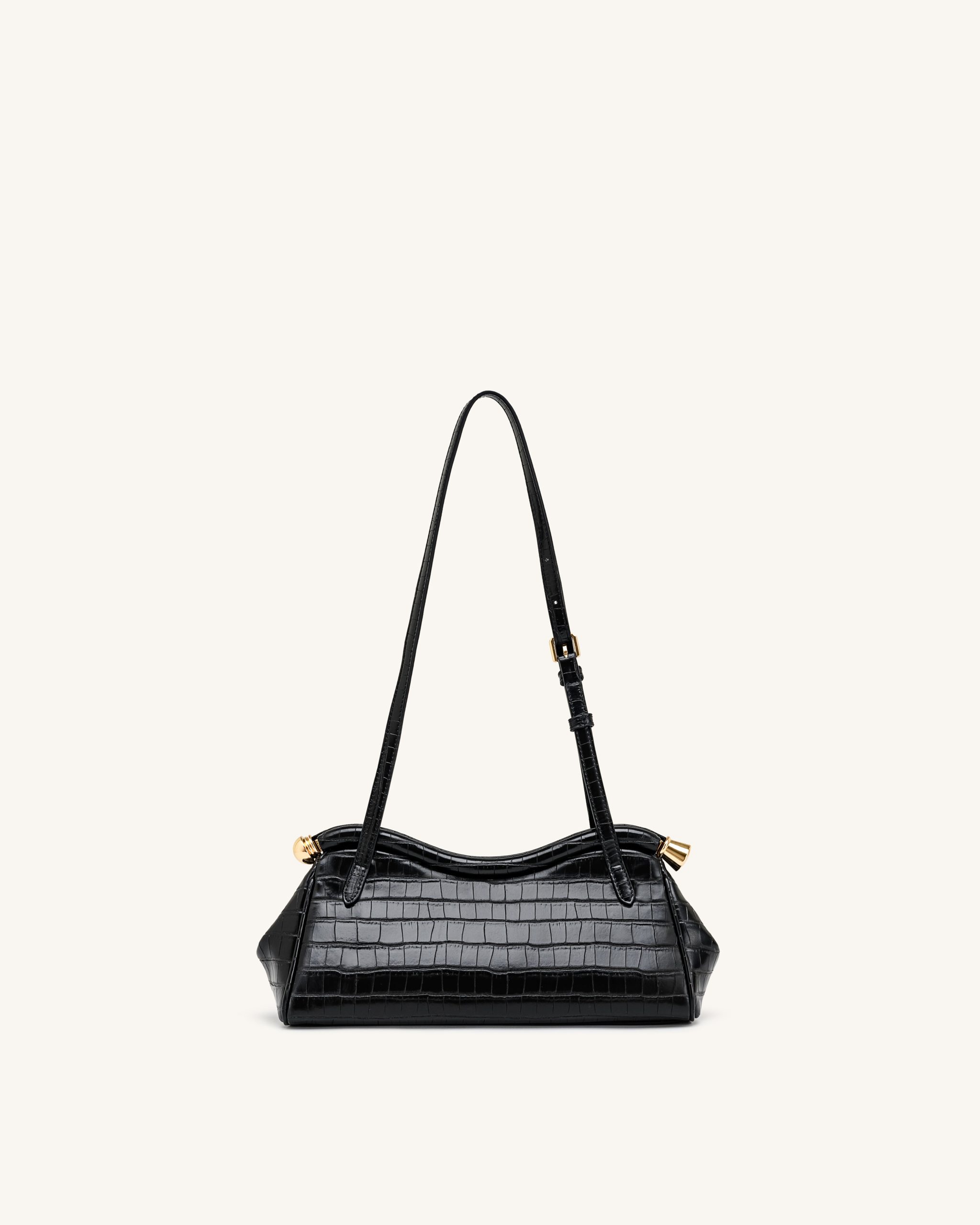 Naomi Curved Shoulder Bag - Black Croc - Image 3
