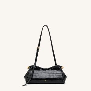 Naomi Curved Shoulder Bag - Black Croc
