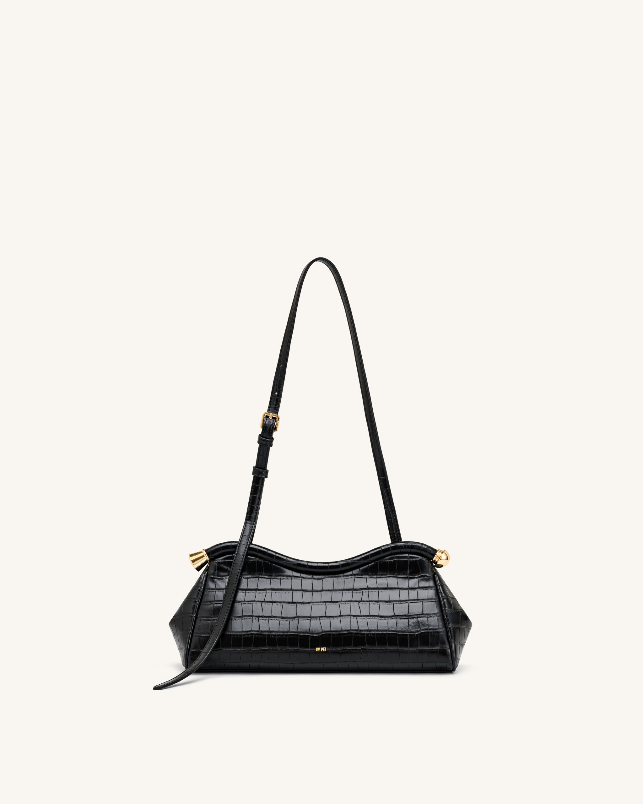 Naomi Curved Shoulder Bag - Black Croc