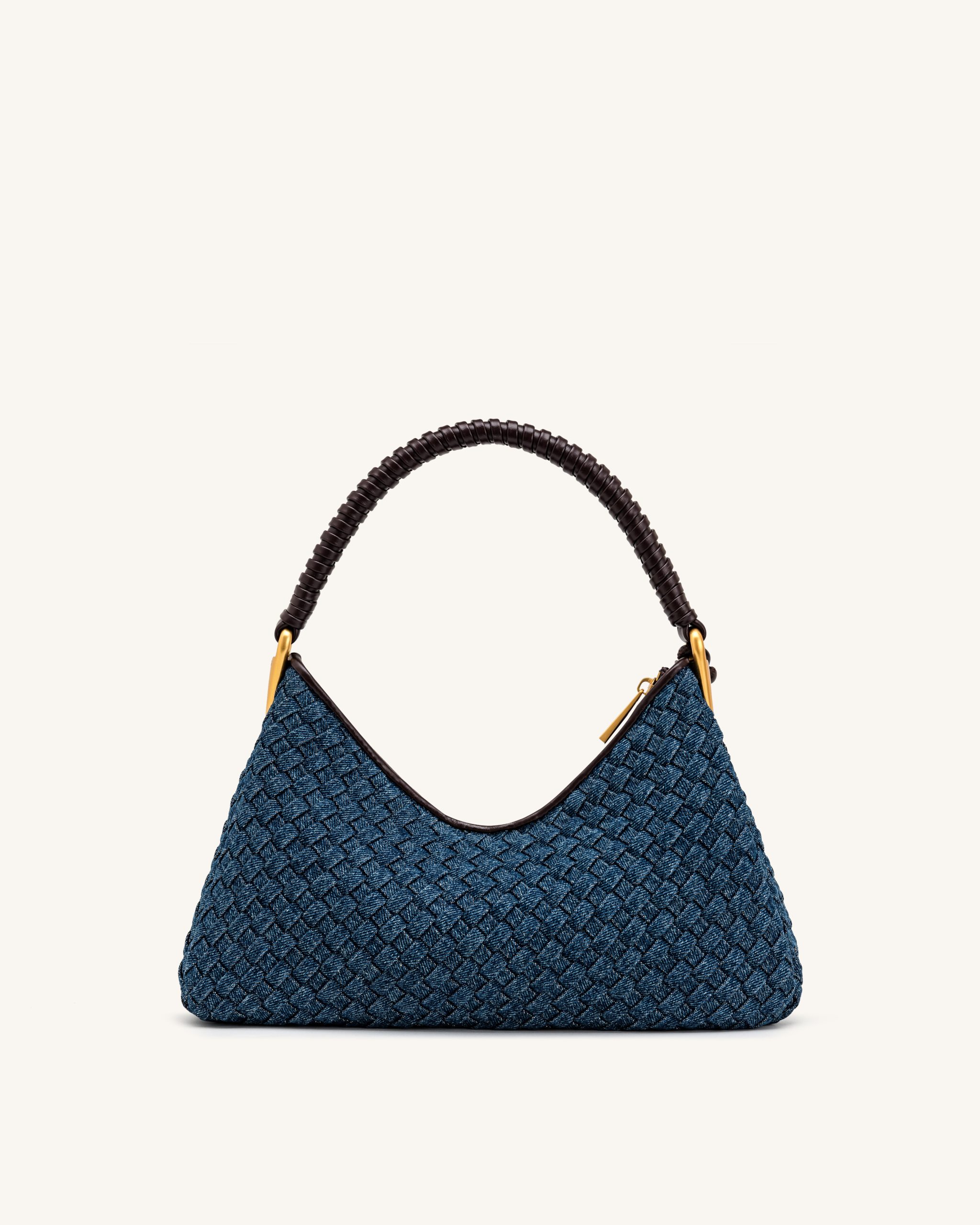 Lorena Woven Denim Shoulder Bag - Dark Blue - Image 3
