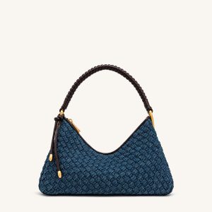 Lorena Woven Denim Shoulder Bag - Dark Blue