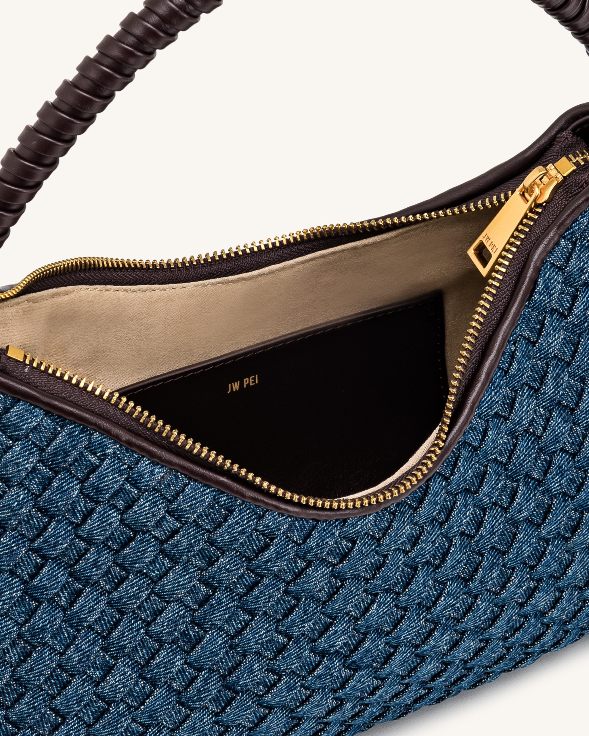 Lorena Woven Denim Shoulder Bag - Dark Blue - Image 4