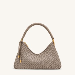 Lorena Woven Faux Suede Shoulder Bag - Stone Taupe