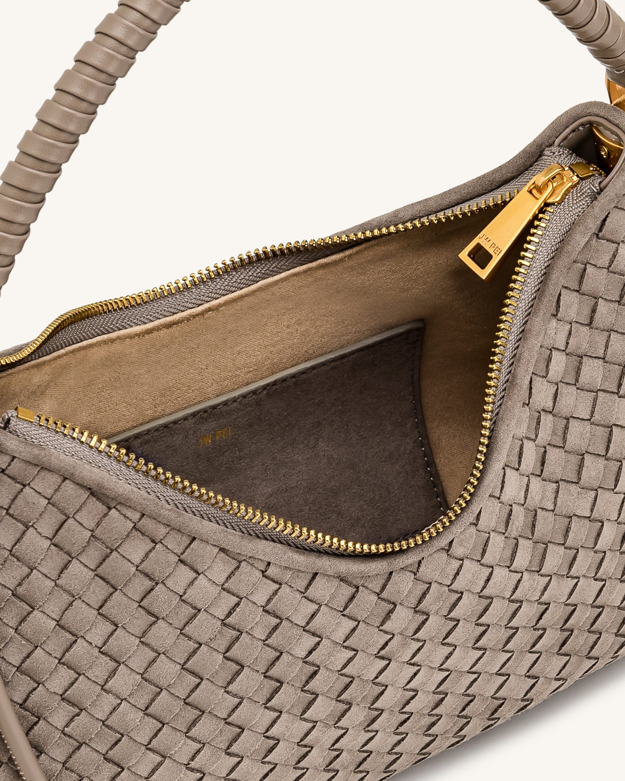 Lorena Woven Faux Suede Shoulder Bag - Stone Taupe - Image 4