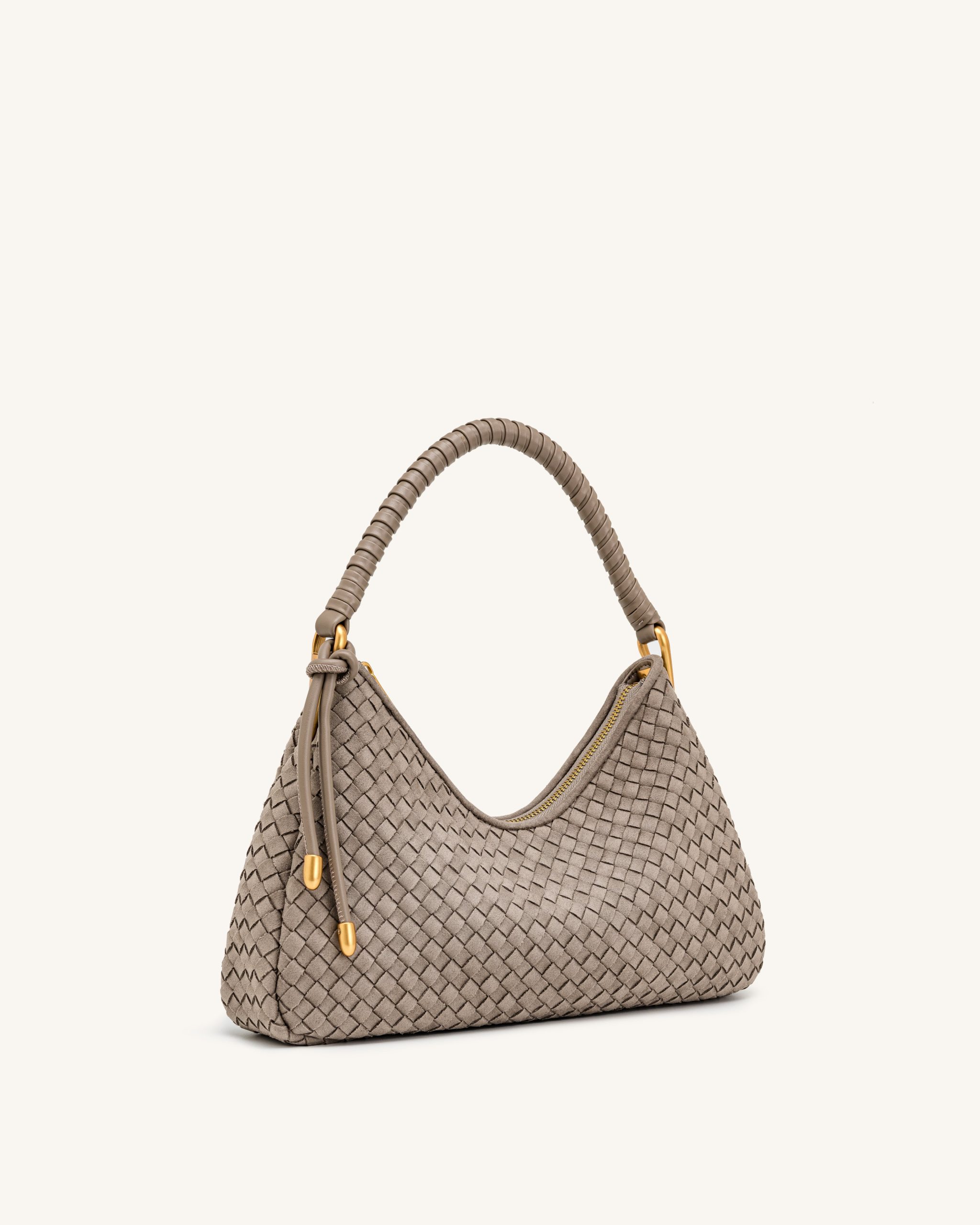 Lorena Woven Faux Suede Shoulder Bag - Stone Taupe - Image 2