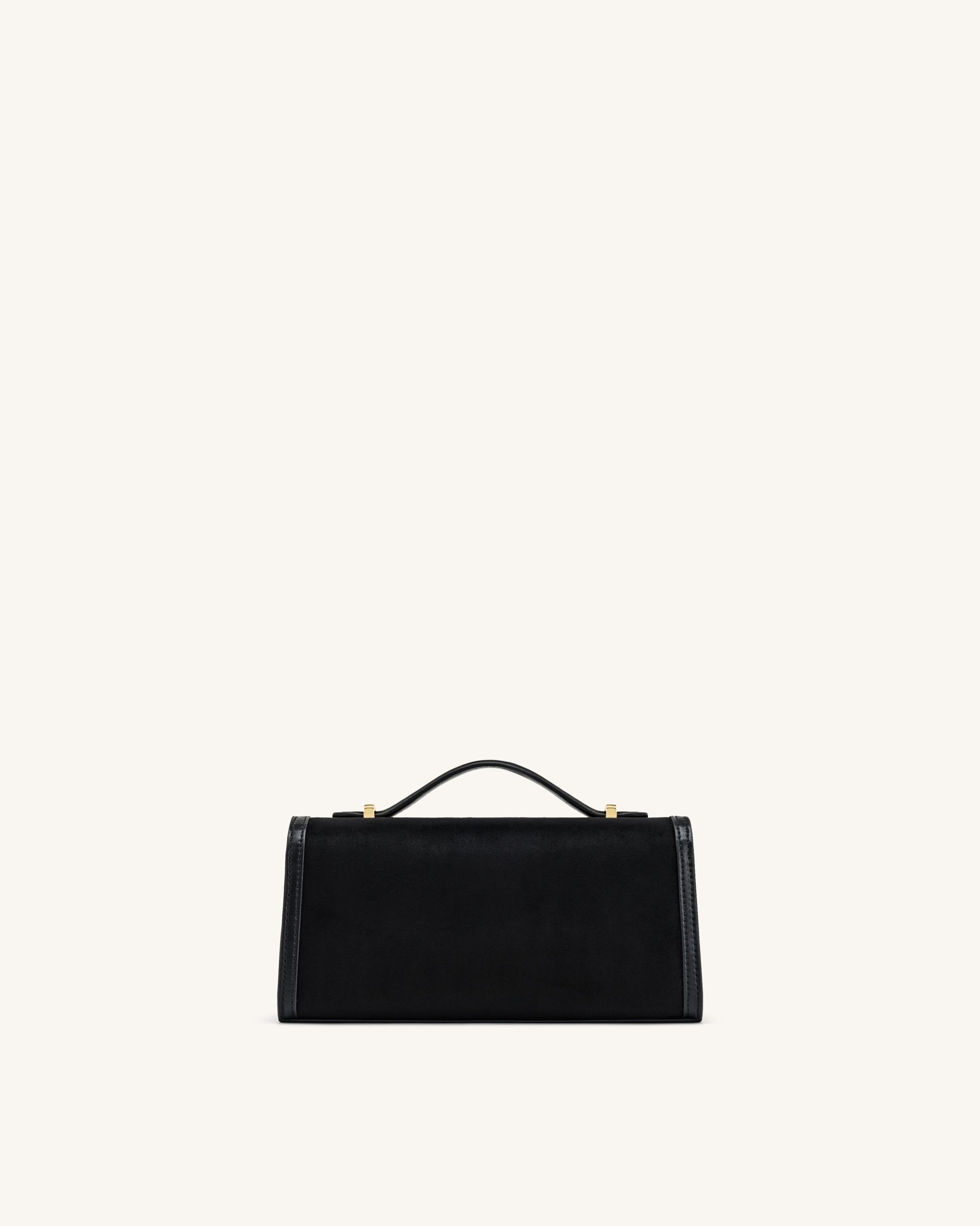 Delphine Faux Suede Top Handle Bag - Black - Image 4