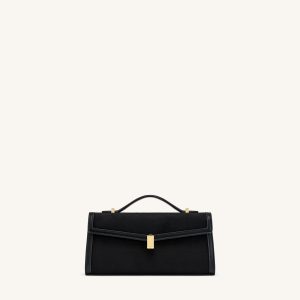 Delphine Faux Suede Top Handle Bag - Black