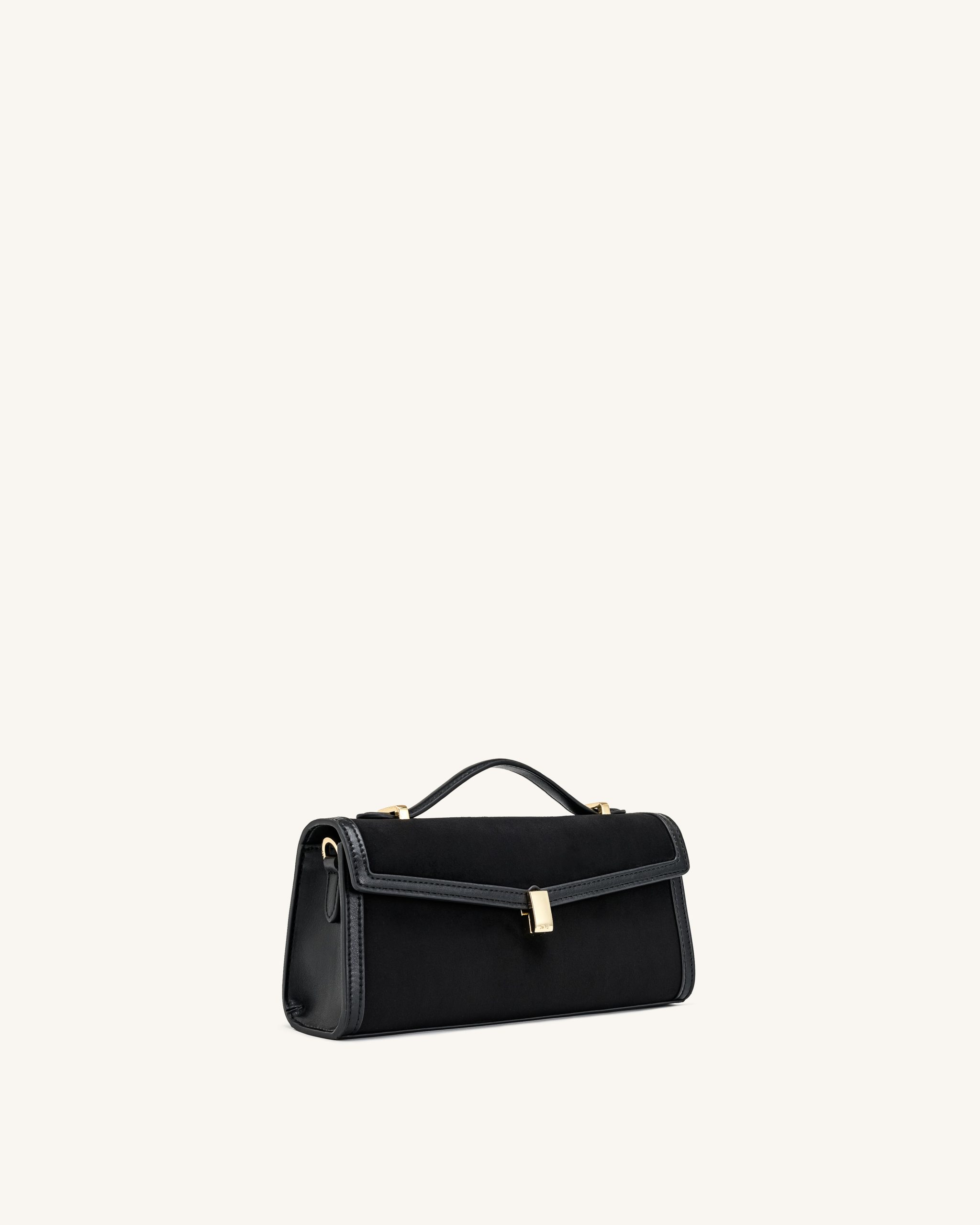 Delphine Faux Suede Top Handle Bag - Black - Image 3