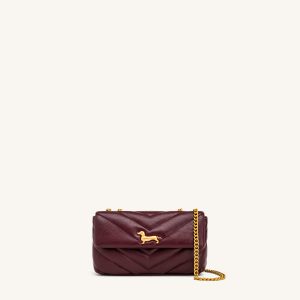 Riley Dachshund Quilted Flap Shoulder Bag - Deep Burgundy