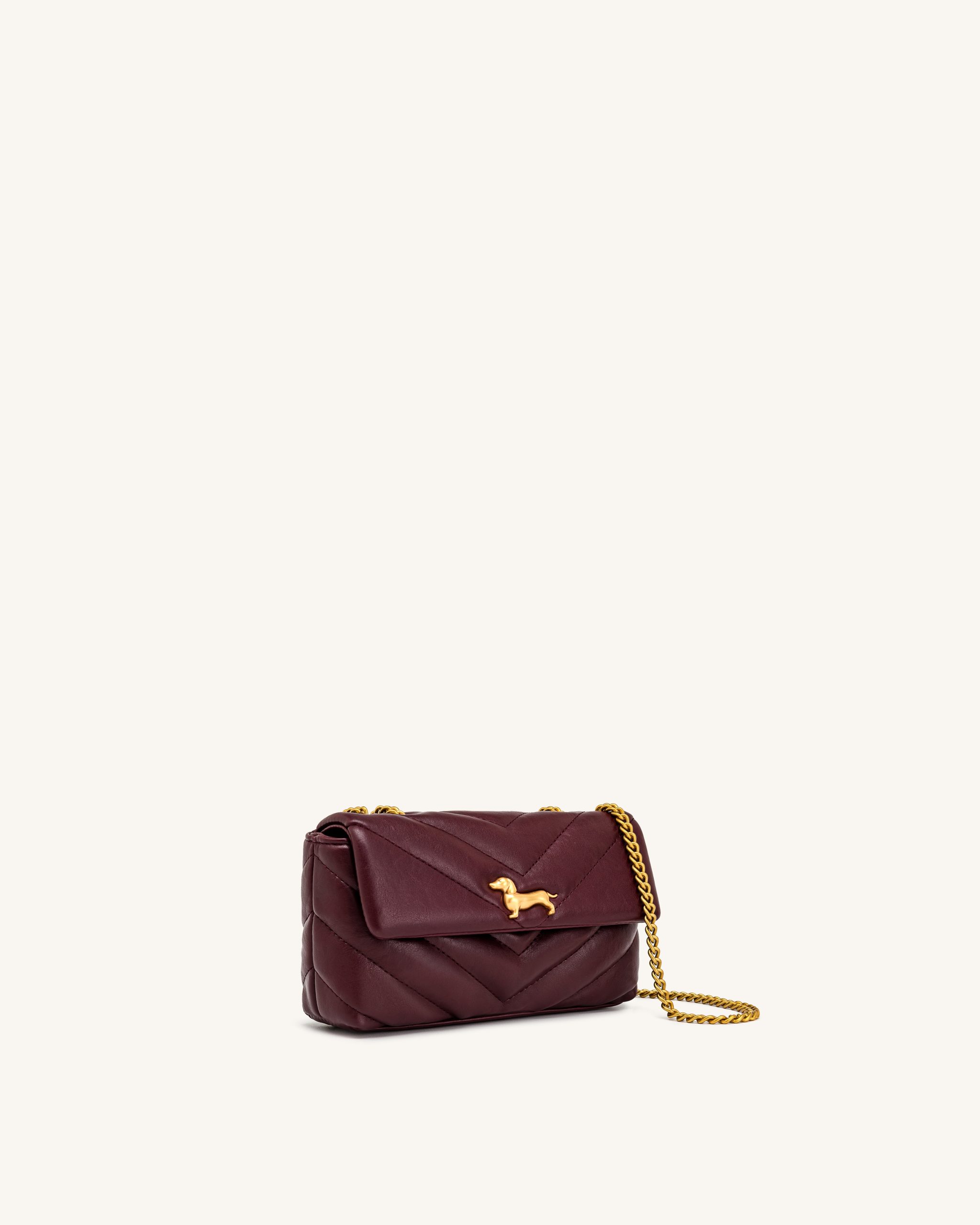 Riley Dachshund Quilted Flap Shoulder Bag - Deep Burgundy - Image 2