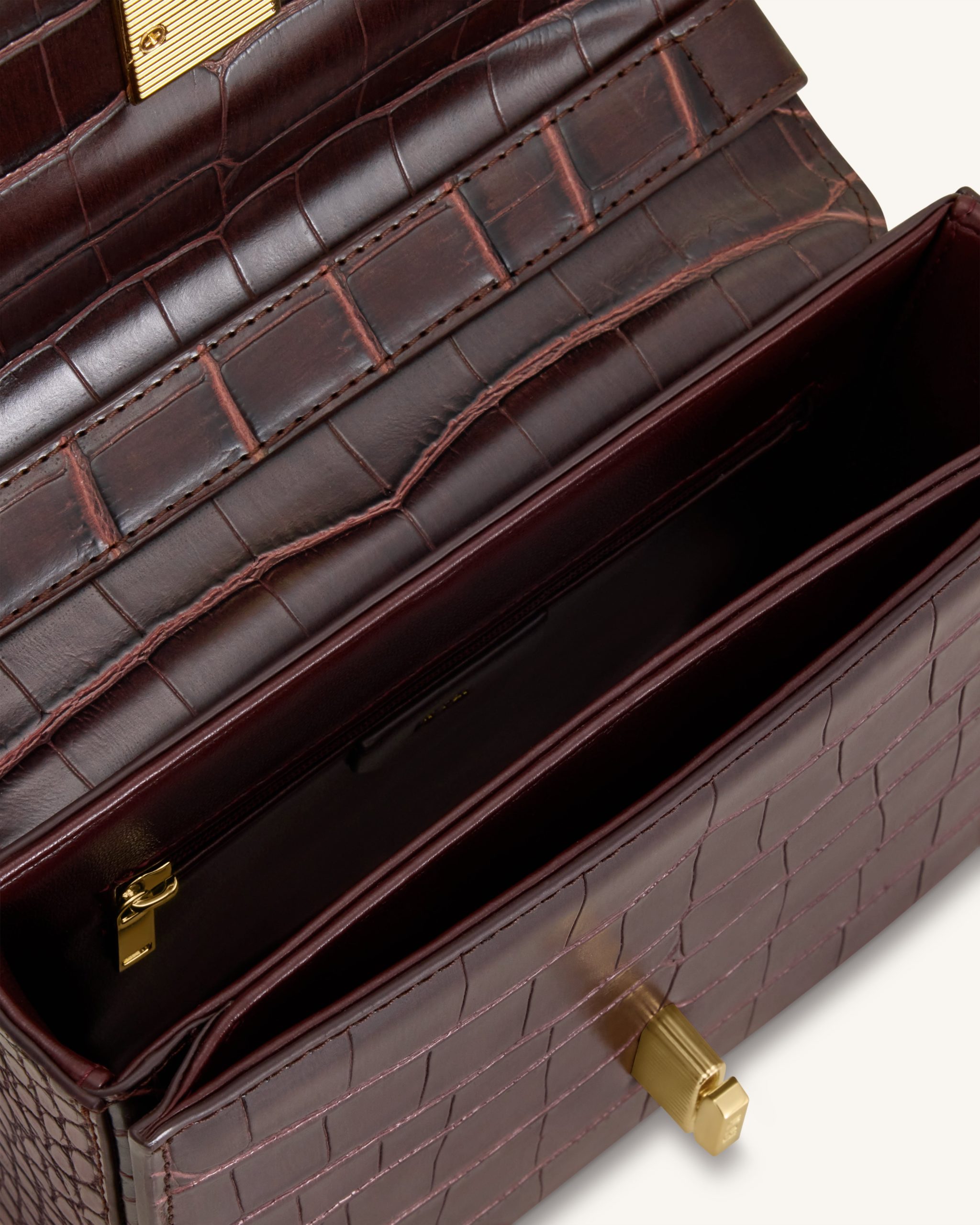 Evania Lock Shoulder Bag - Burgundy Croc - Image 4
