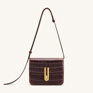 Evania Lock Shoulder Bag - Burgundy Croc