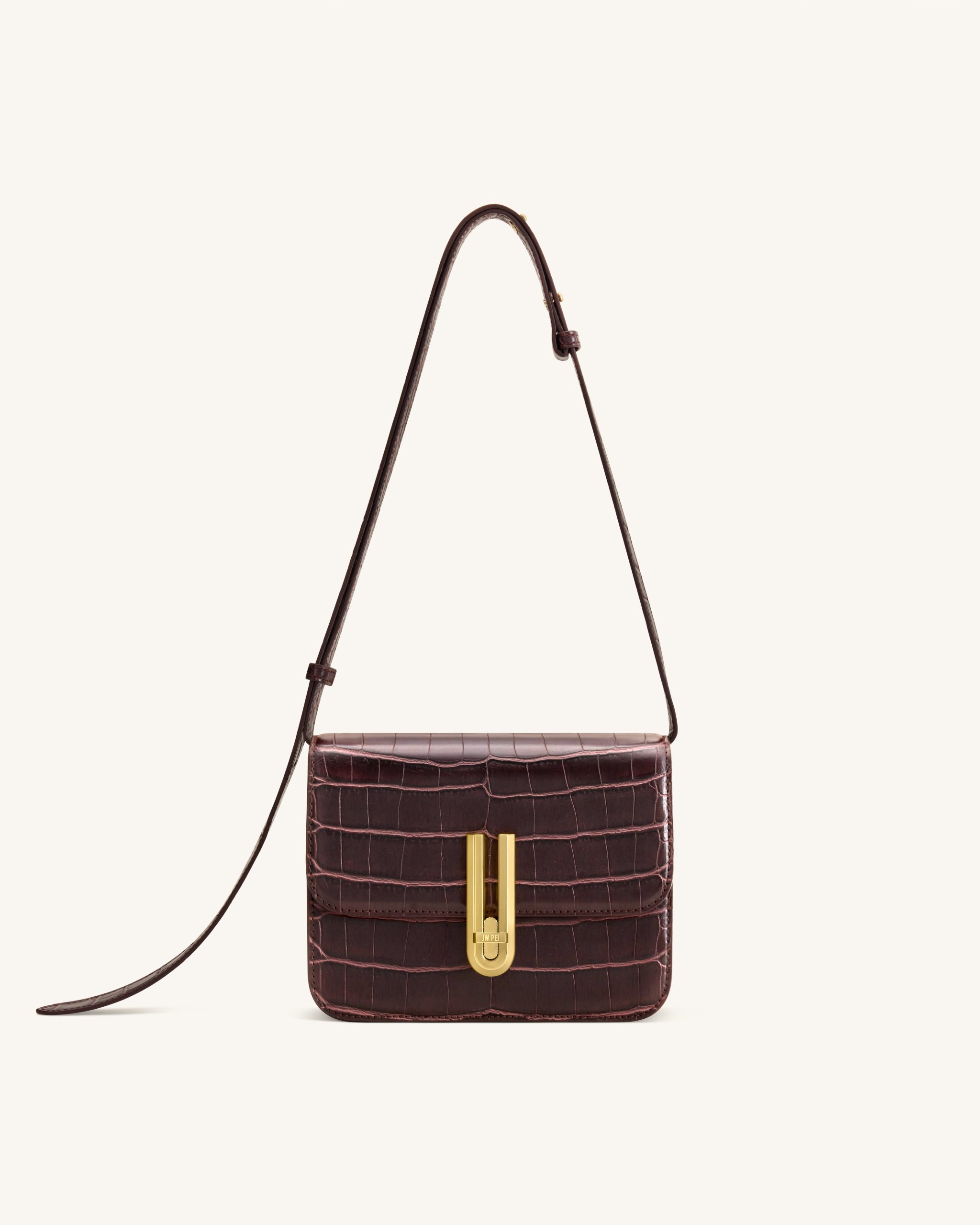 Evania Lock Shoulder Bag - Burgundy Croc