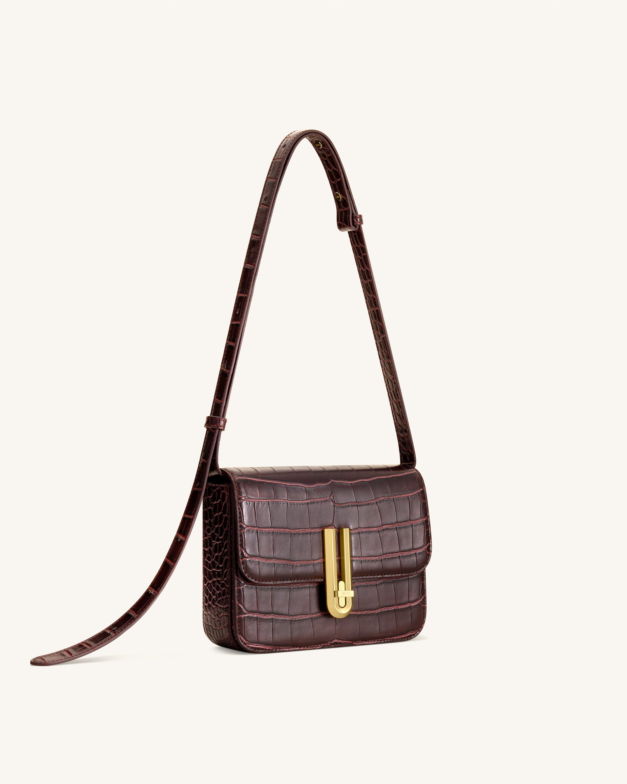 Evania Lock Shoulder Bag - Burgundy Croc - Image 2