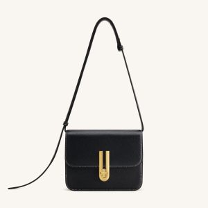 Evania Lock Pebbled Shoulder Bag - Black