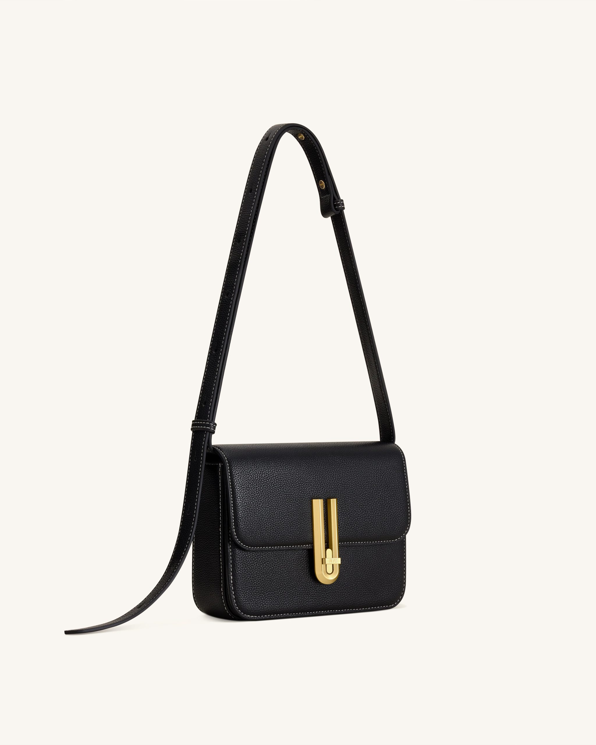 Evania Lock Pebbled Shoulder Bag - Black - Image 2