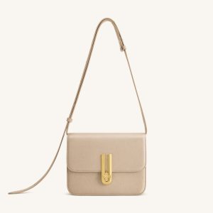 Evania Lock Pebbled Shoulder Bag - Khaki