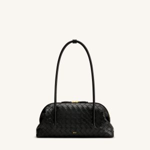 Aveline Woven Textured Shoulder Bag - Black