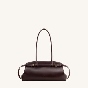Arden Belt Detail East-West Shoulder Bag - Dark Brown