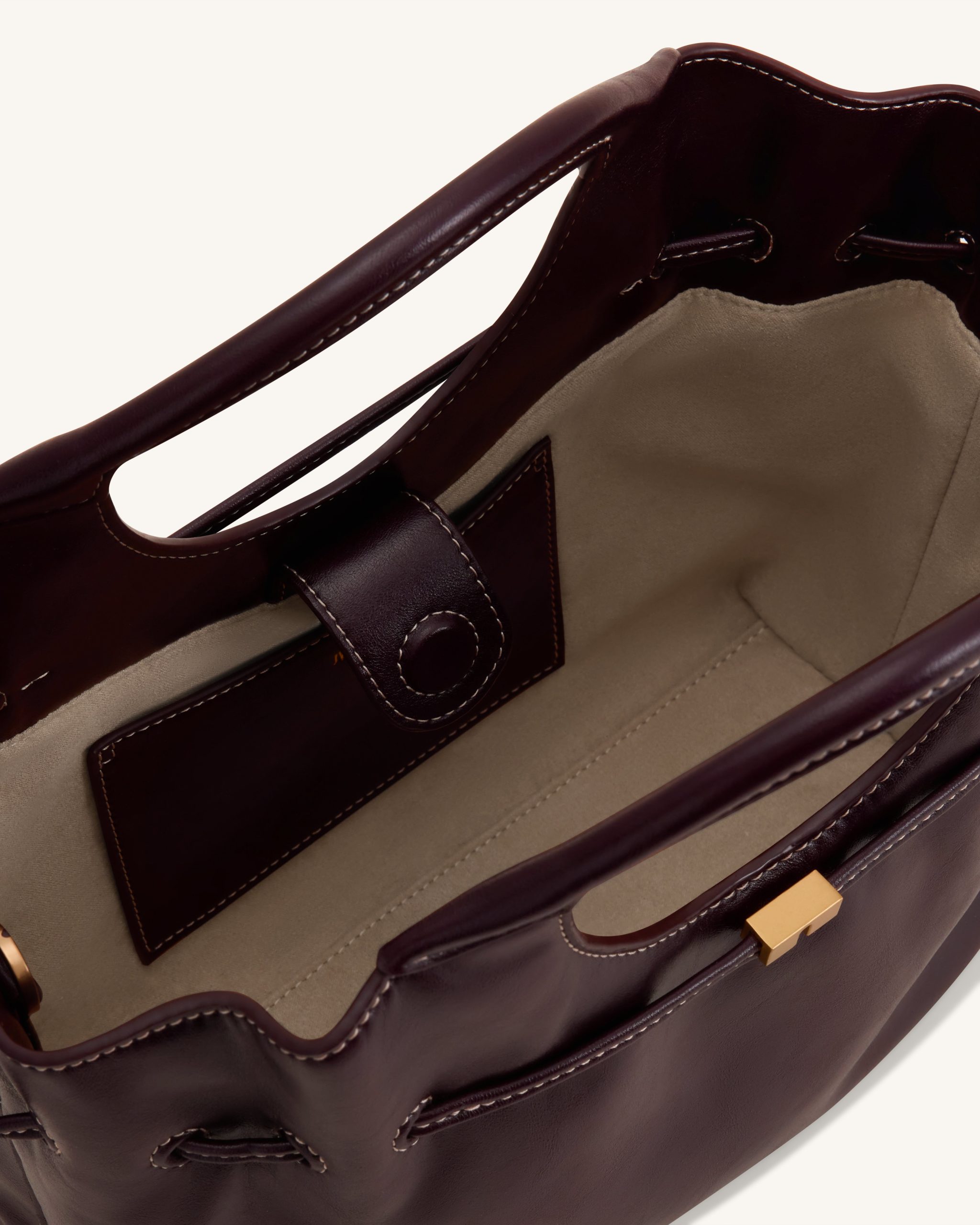 Virelle Waxed Vegan Leather Drawstring Tote Bag - Burgundy - Image 5