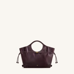 Virelle Waxed Vegan Leather Drawstring Tote Bag - Burgundy