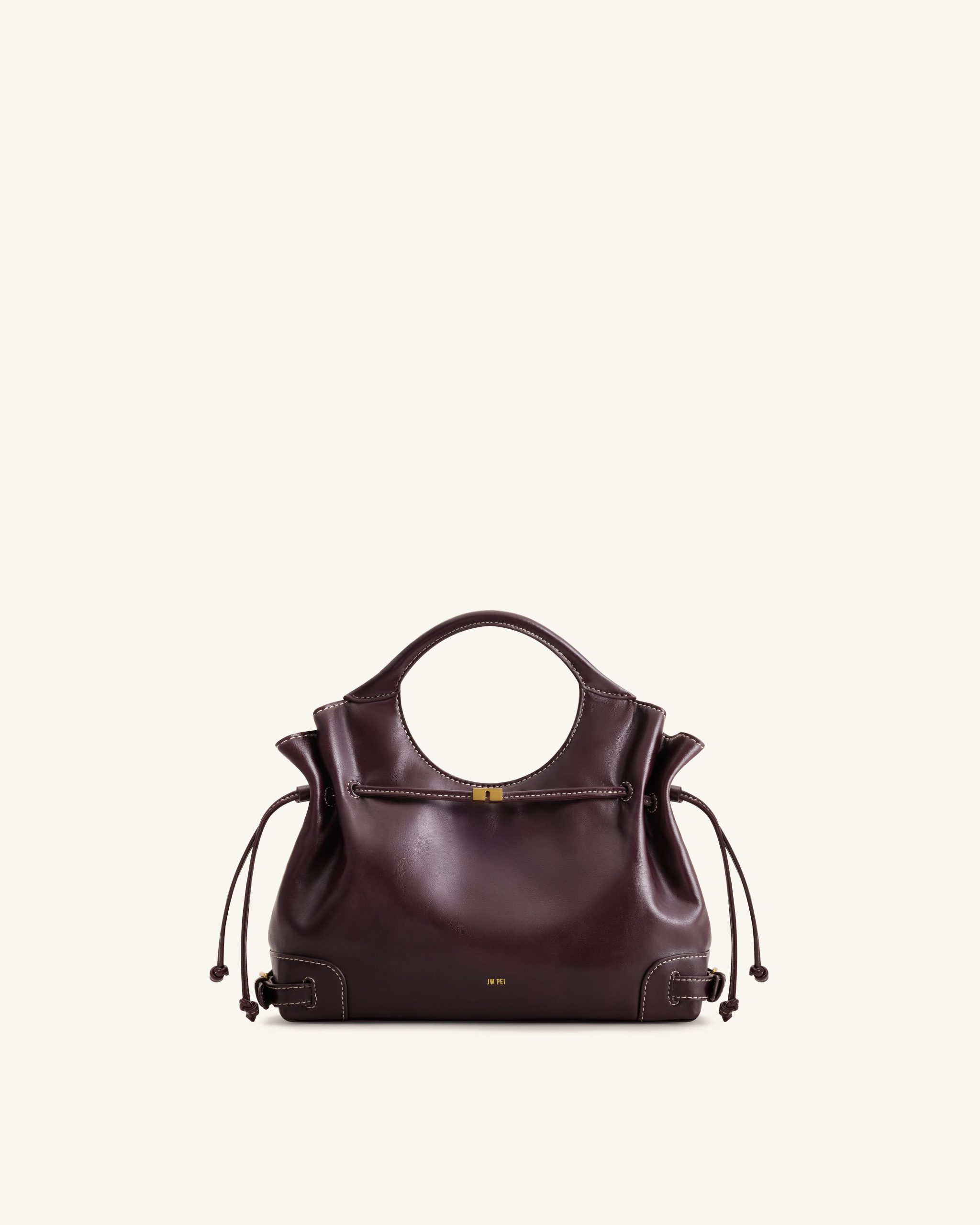 Virelle Waxed Vegan Leather Drawstring Tote Bag - Burgundy - Image 2