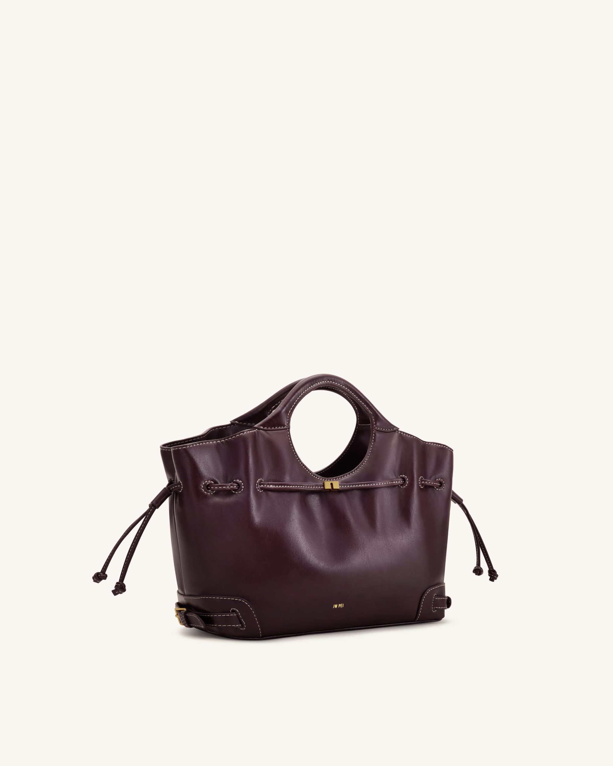 Virelle Waxed Vegan Leather Drawstring Tote Bag - Burgundy - Image 3