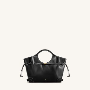 Virelle Waxed Vegan Leather Drawstring Tote Bag - Black