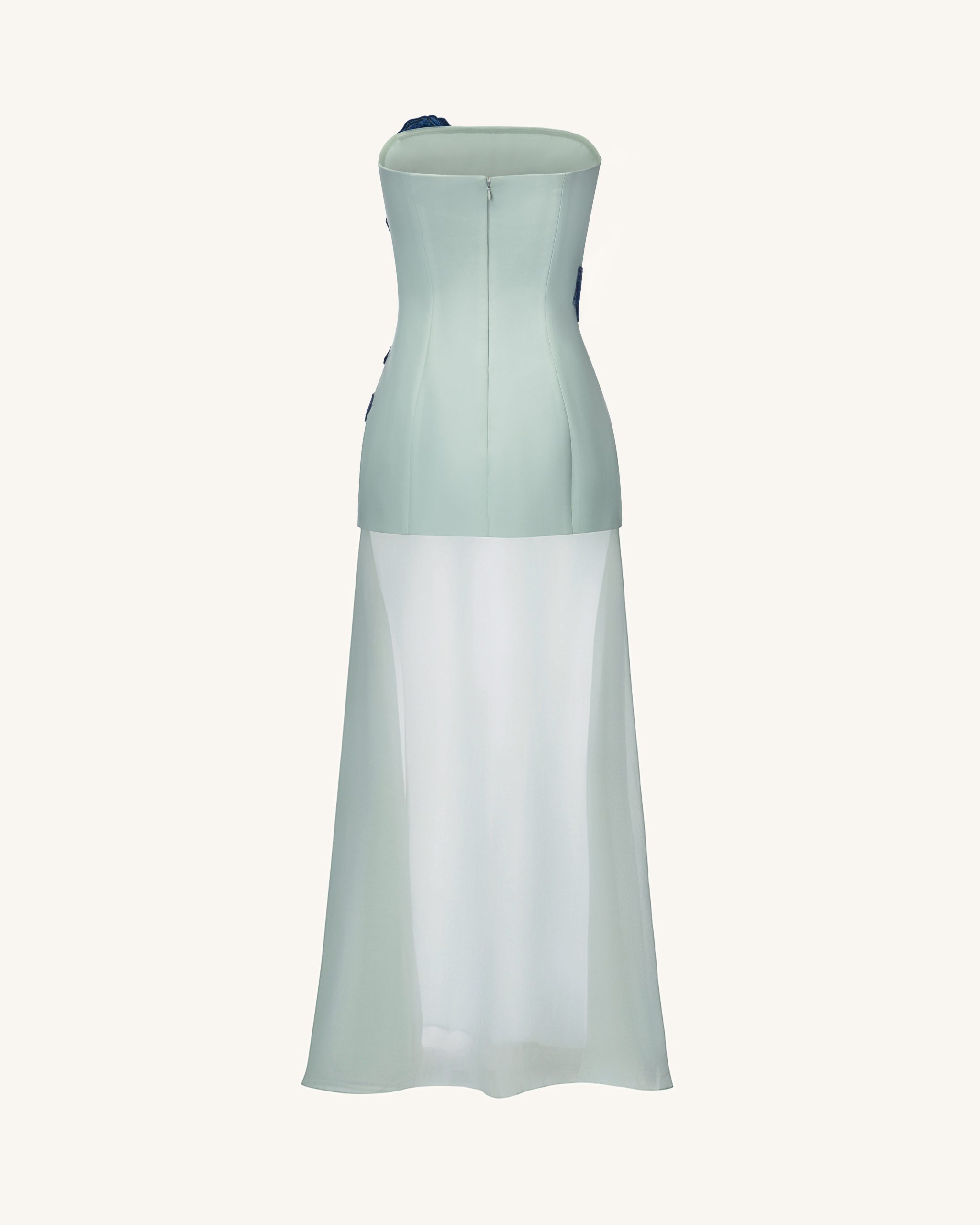 Iris Embroidered Strapless Sheer Overlay Maxi Dress - Sage Green - Image 3